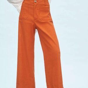 NWT Anthropologie Maeve Colette Cropped Wide Leg Pants Orange Size 24